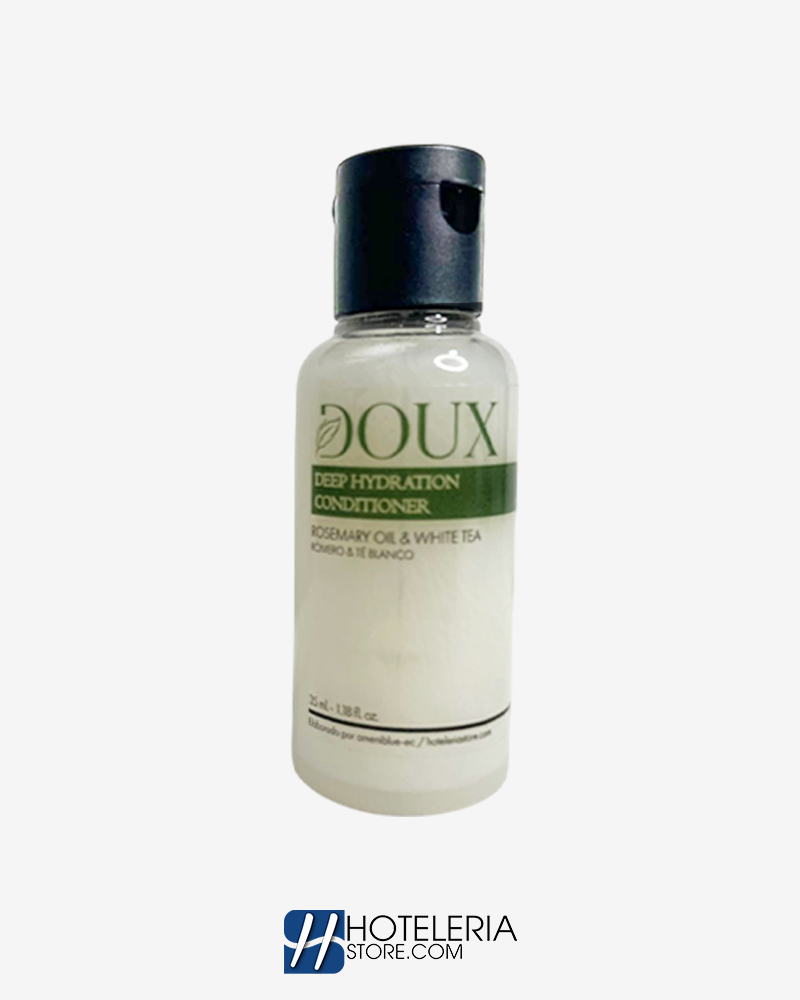 Acondicionador Doux con fórmula hidratante y fragancia natural para huéspedes de hotel